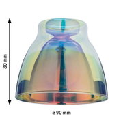 Dekoschirm Wolbi aus Glas mit schillerndem Regenbogeneffekt, seitliche Perspektive, Maße: 80 mm hoch, 90 mm Durchmesser