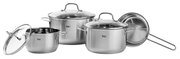 Kochtopfset aus Edelstahl, 4-teilig, mit Glasdeckeln, seitliche Perspektive