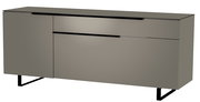 Moderano TV-Lowboard Serie BORMIO in seitlicher Perspektive, modernes Design mit glatter Oberfläche und schwarzen Griffen.