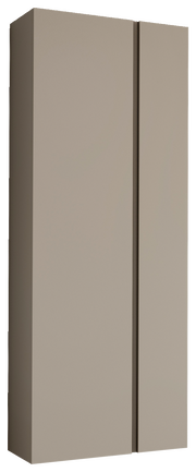 Beigefarbener, moderner Schrank mit zwei Türen, seitliche Perspektive