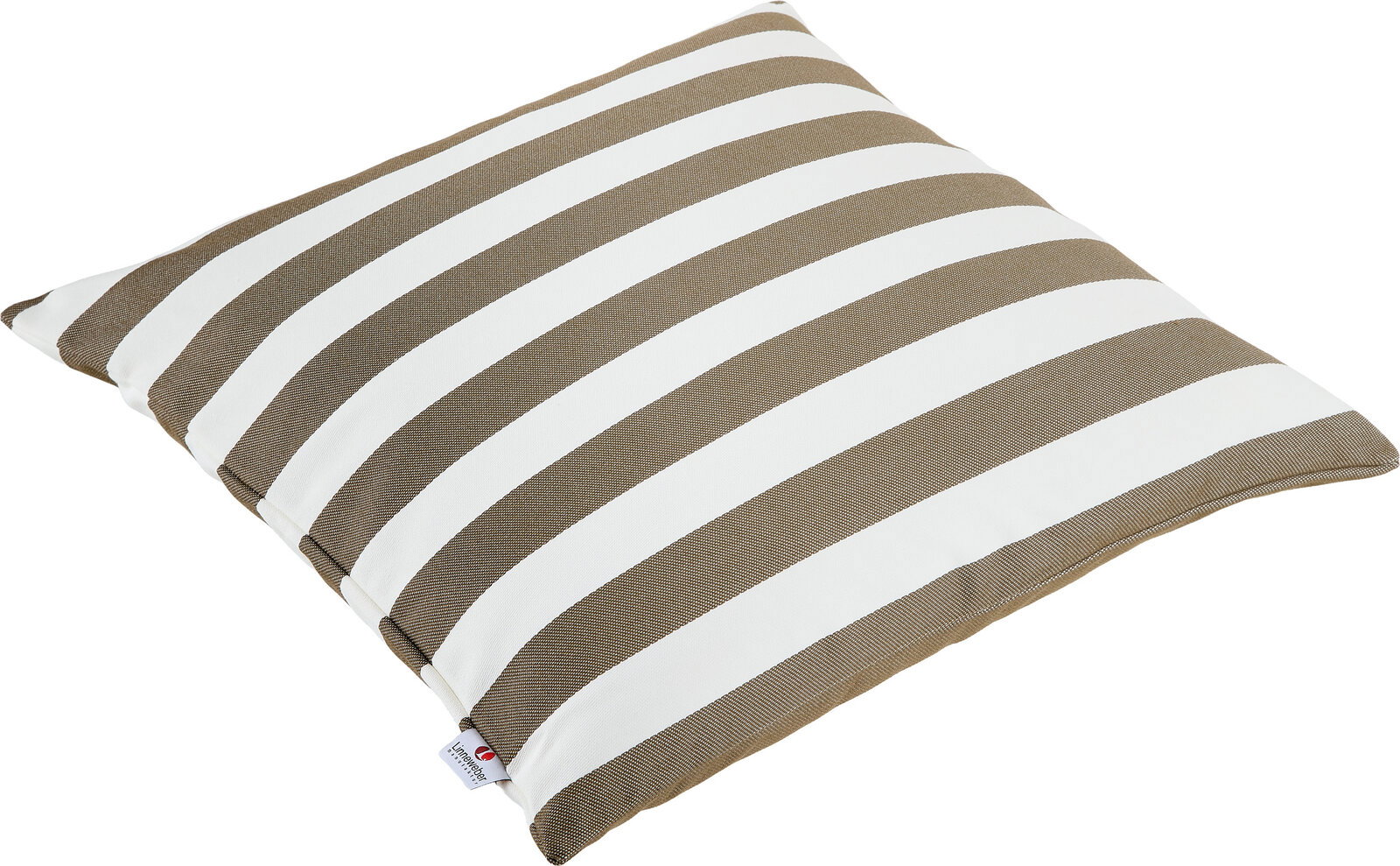 Outdoor-Kissen mit braun-weißen Streifen, schräg von oben fotografiert