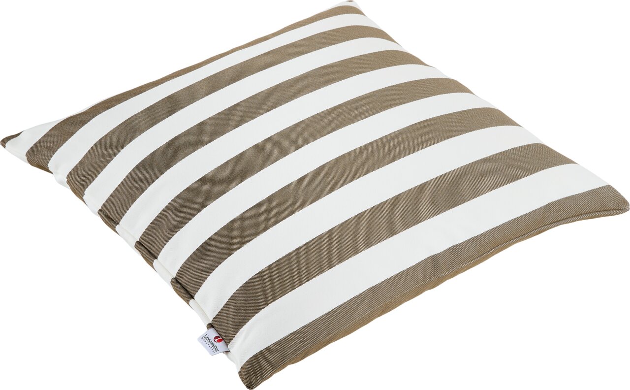 Linneweber Outdoor Kissen COMFORT Outdoor-Kissen mit braun-weißen Streifen, schräg von oben fotografiert