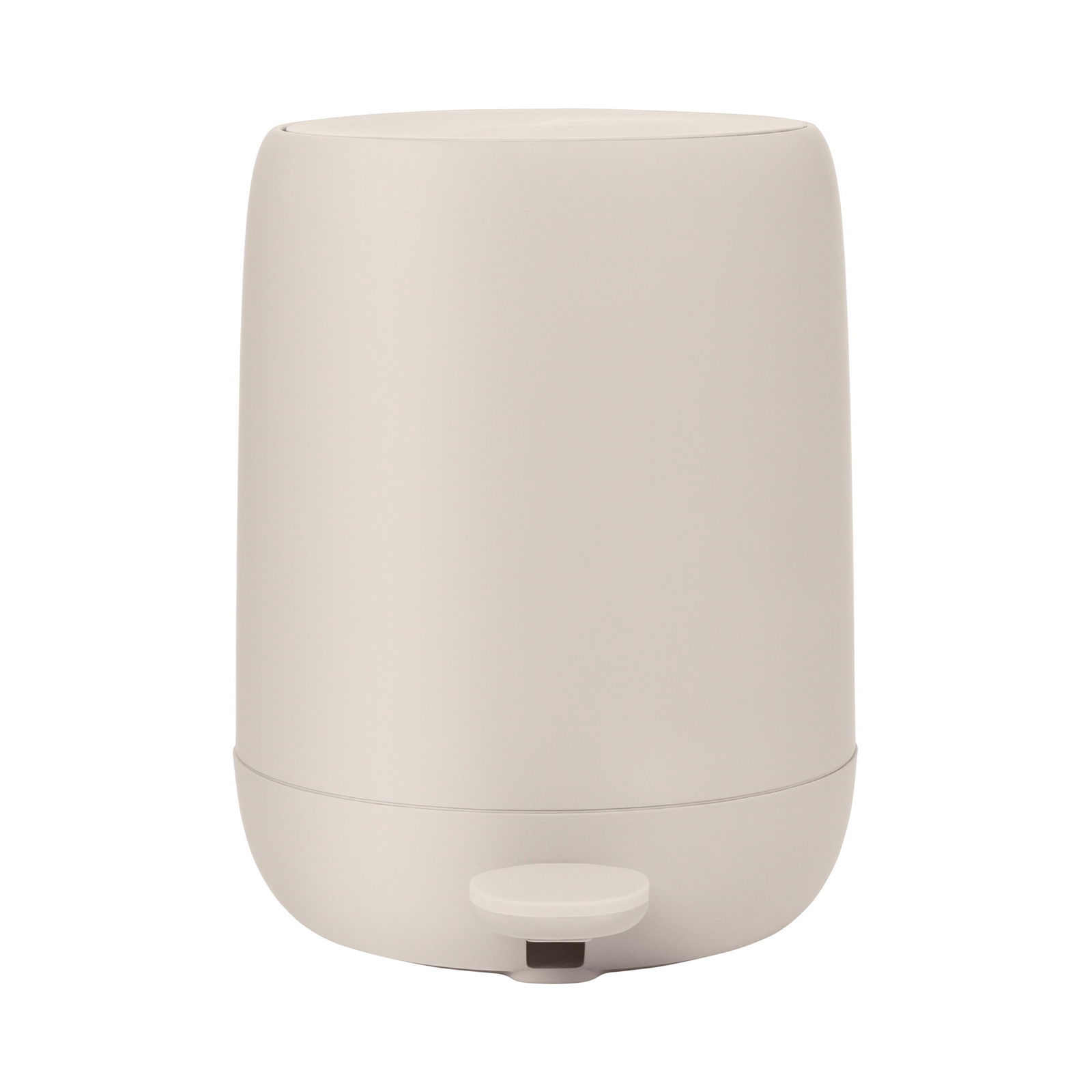 Beiger Treteimer SONO Moonbeam, frontal fotografiert mit sichtbarem Pedal.