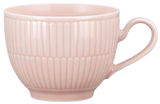 Rosa Kaffeeobertasse mit geriffeltem Design, seitliche Perspektive