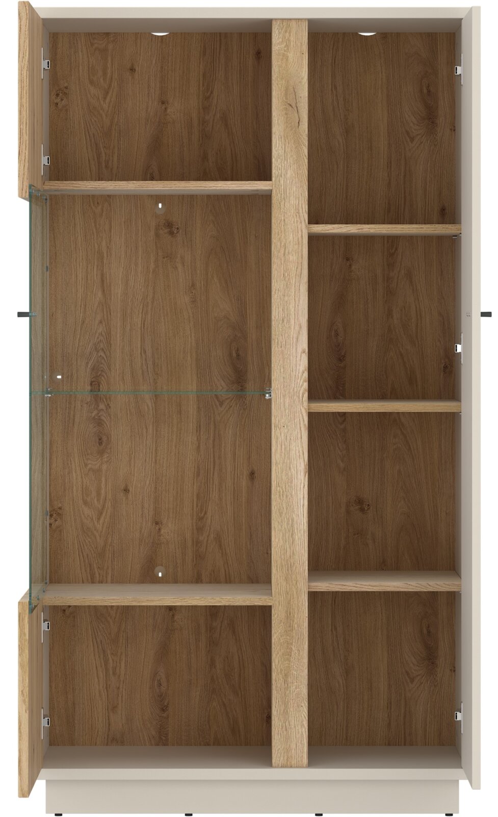 Open houten hoogkast met meerdere planken, vooraanzicht