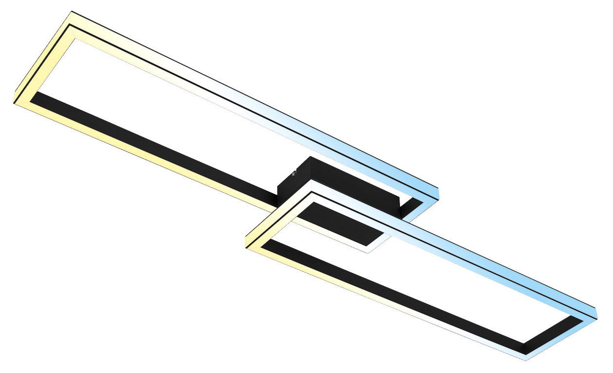 Moderne LED Deckenleuchte in Schwarz mit rechteckigem Design, seitliche Perspektive