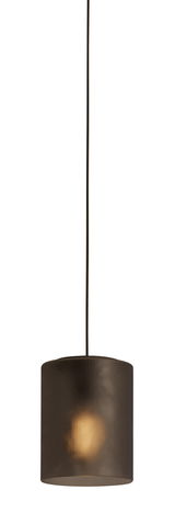 Moderne Pendelleuchte COLOMERA in zylindrischer Form, seitliche Perspektive, mit schwarzem Schirm und warmem Lichtschein.