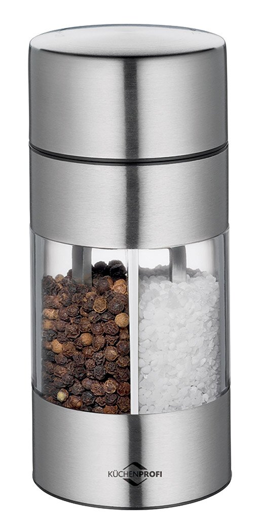 KÜCHENPROFI Kombimühle TRATTORIA Kombimühle TRATTORIA aus Edelstahl mit zwei Kammern für Pfeffer und Salz, Ansicht von vorne