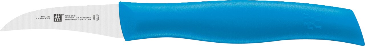 Keukenmes met blauw heft, zijaanzicht, onderdeel van de 3-delige messenset Twin Grip.