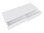 Weiße Wandkonsole mit zwei offenen Schubladen, Ansicht von oben