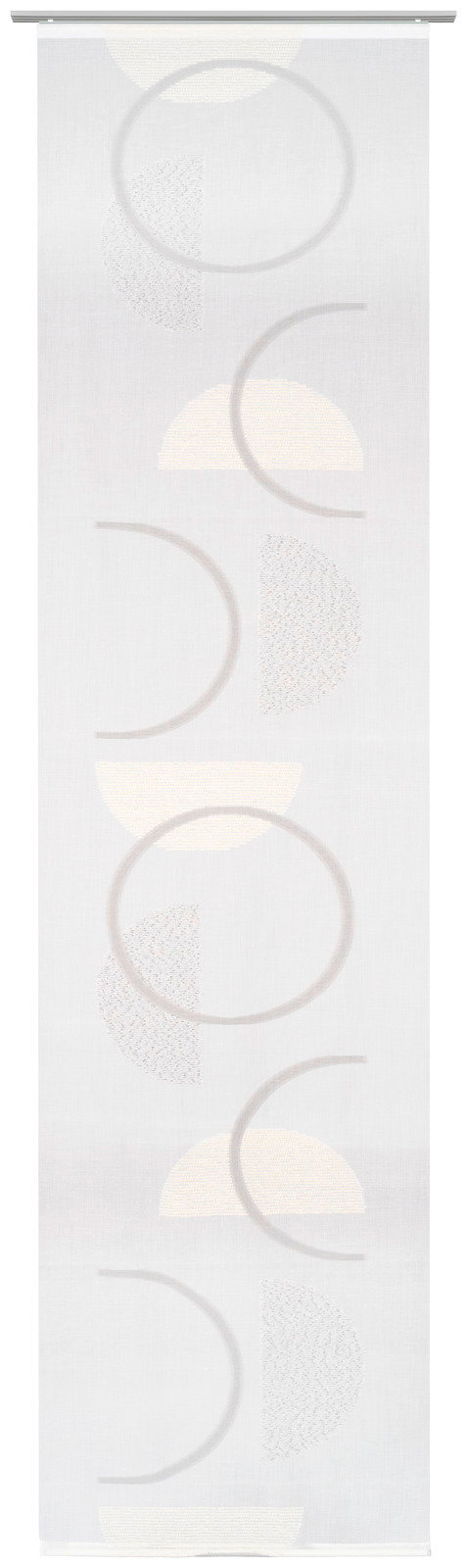 Flächenvorhang mit geometrischem Muster in Halbkreisen und Kreisen, frontal betrachtet