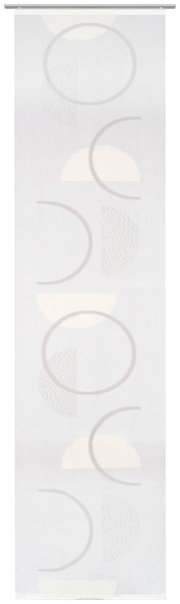 Flächenvorhang mit geometrischem Muster in Halbkreisen und Kreisen, frontal betrachtet