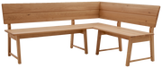 Eckbank aus Holz in L-Form, Perspektive von vorne rechts