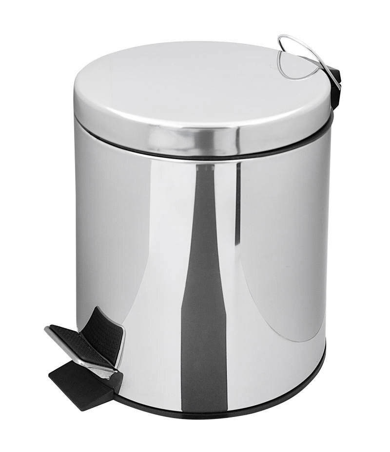 Zurbrüggen Abfalleimer RIDDER Chromfarbener Abfalleimer aus Edelstahl mit einem Fassungsvermögen von 3 Litern, seitliche Ansicht mit Fußpedal.