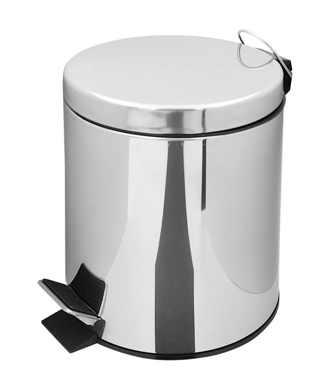 Zurbrüggen Abfalleimer RIDDER Chromfarbener Abfalleimer aus Edelstahl mit einem Fassungsvermögen von 3 Litern, seitliche Ansicht mit Fußpedal.