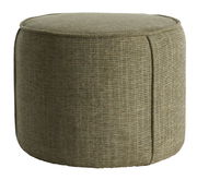 Runder, olivgrüner Sitzpuff aus Stoff, seitliche Perspektive