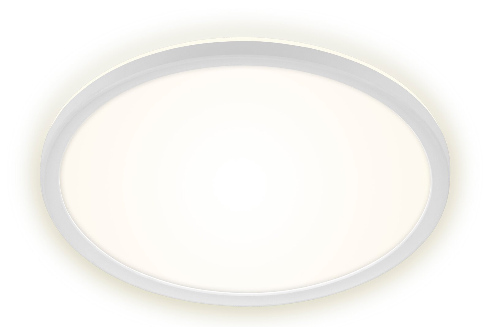 Briloner LED-plafondlamp SLIM DRIP Ronde witte LED-plafondlamp met vlakke diffuser, productfoto in bovenaanzicht (van onderen gezien) op witte achtergrond