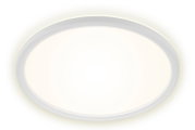 Ronde witte LED-plafondlamp met vlakke diffuser, productfoto in bovenaanzicht (van onderen gezien) op witte achtergrond