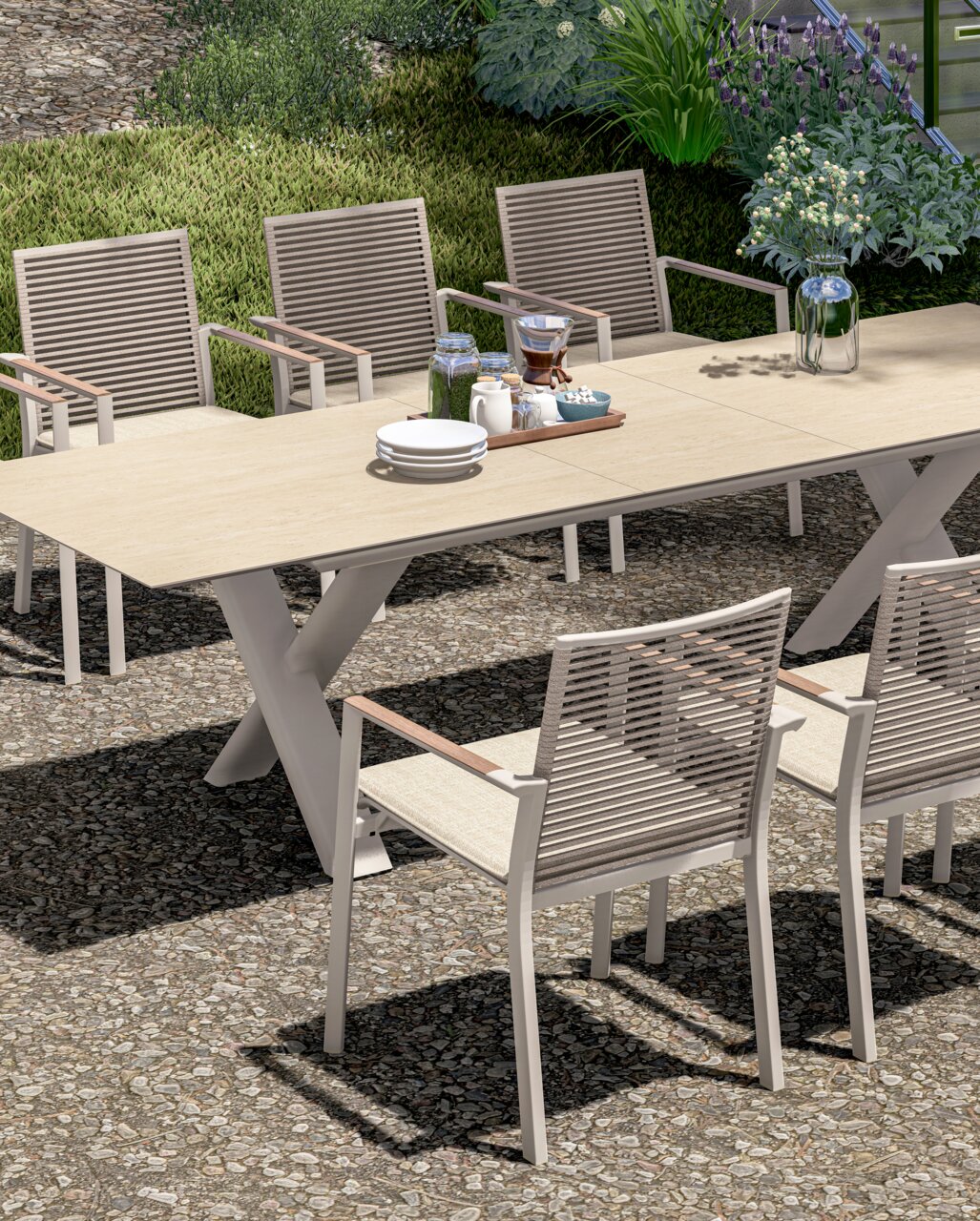 Tuinsetset met uitschuifbare tafel en stapelbare stoelen, zijaanzicht