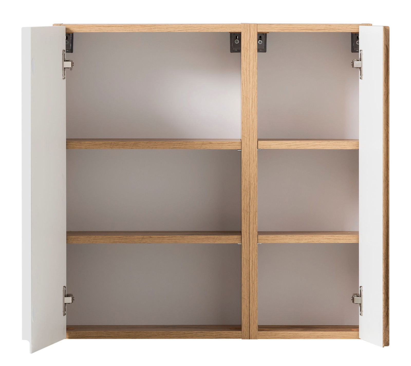 Offener Hängeschrank mit zwei Türen und drei Regalböden, Frontansicht