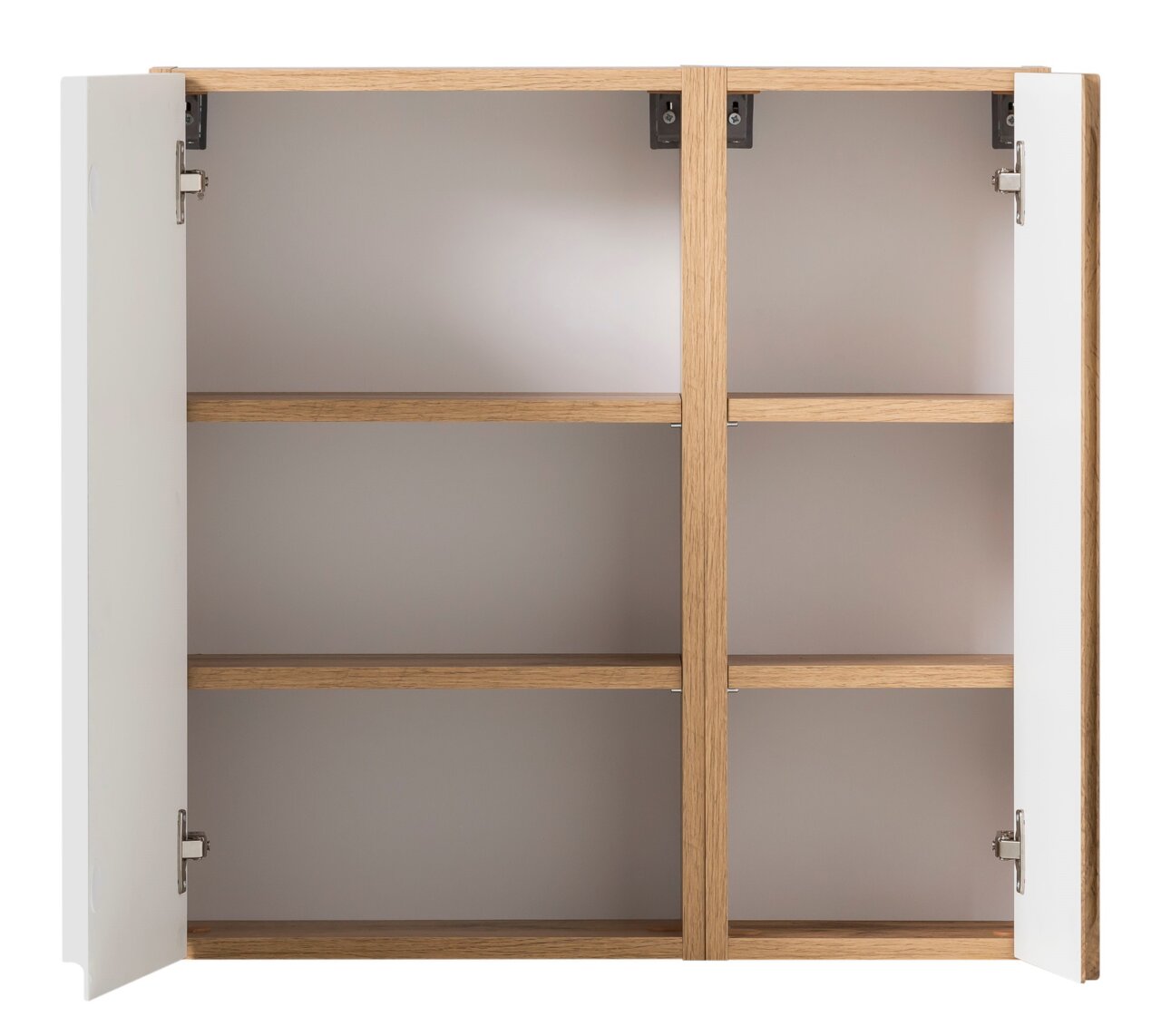 Offener Hängeschrank mit zwei Türen und drei Regalböden, Frontansicht