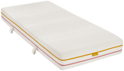 Matratze 120x200 SOFT/MEDIUM in seitlicher Perspektive mit strukturiertem Bezug und farbigen Akzenten