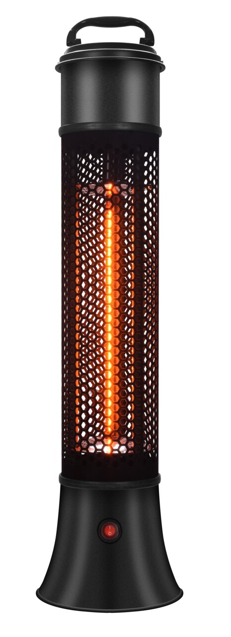 BHP Infrarot-Standheizstrahler Infrarot-Standheizstrahler in schwarzem Gehäuse mit leuchtendem Heizelement, frontal betrachtet