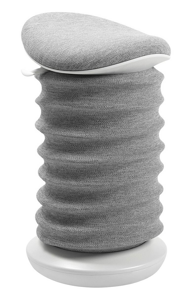 Grauer Aktiv-Sitzhocker mit wellenförmigem Design, seitliche Perspektive