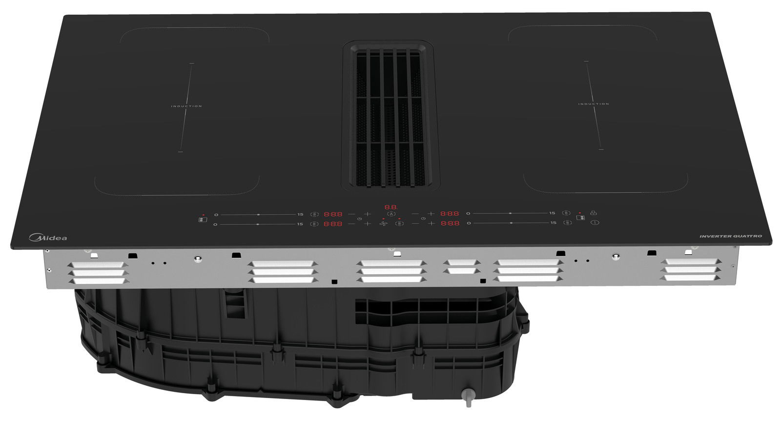 Induktionskochfeld mit integriertem Muldenlüfter, Ansicht von oben