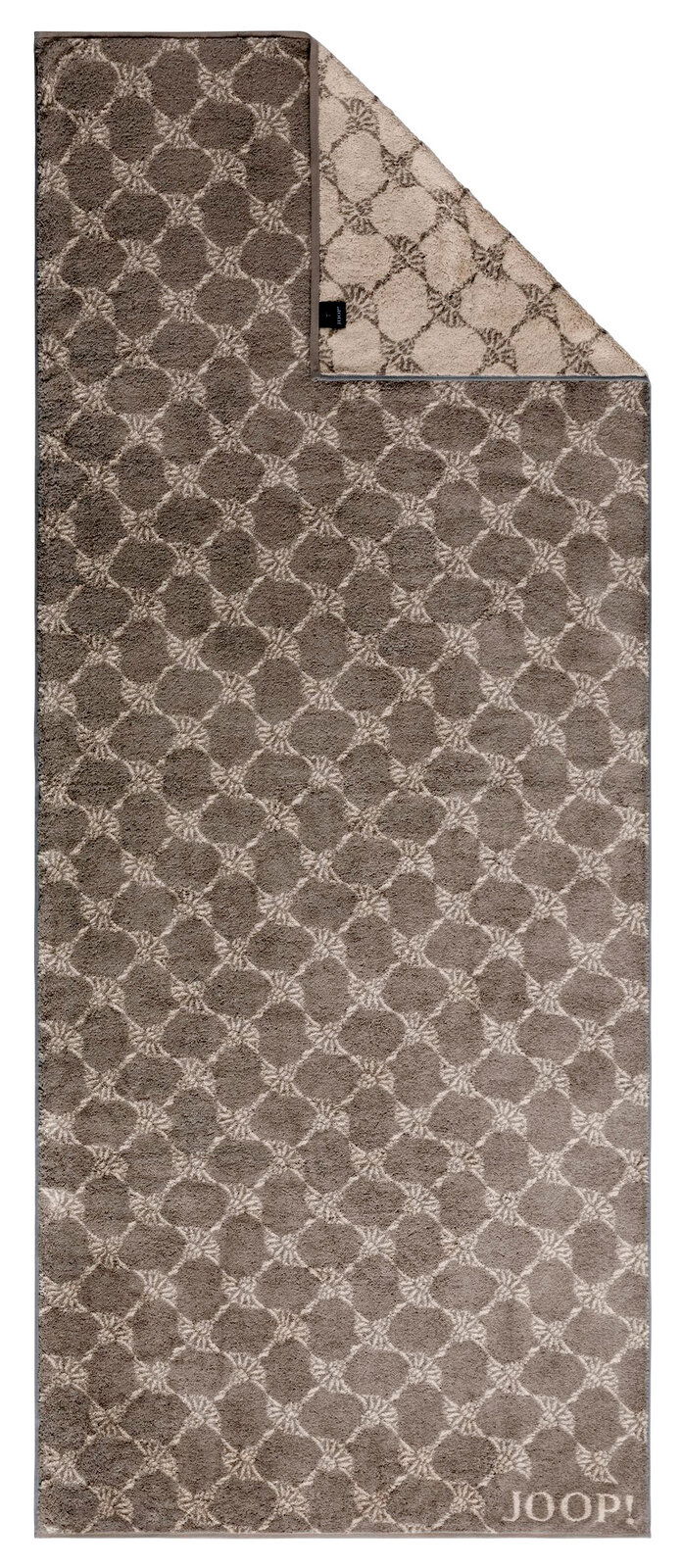 Graues Saunatuch mit elegantem Muster und JOOP!-Logo, Draufsicht