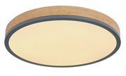 Runde Deckenleuchte DORO mit Holzrahmen und diffuser Lichtabdeckung, seitliche Perspektive
