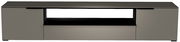Frontansicht eines modernen, grauen XL TV-Lowboards der Serie BORMIO mit zwei Türen und einem offenen Fach in der Mitte.