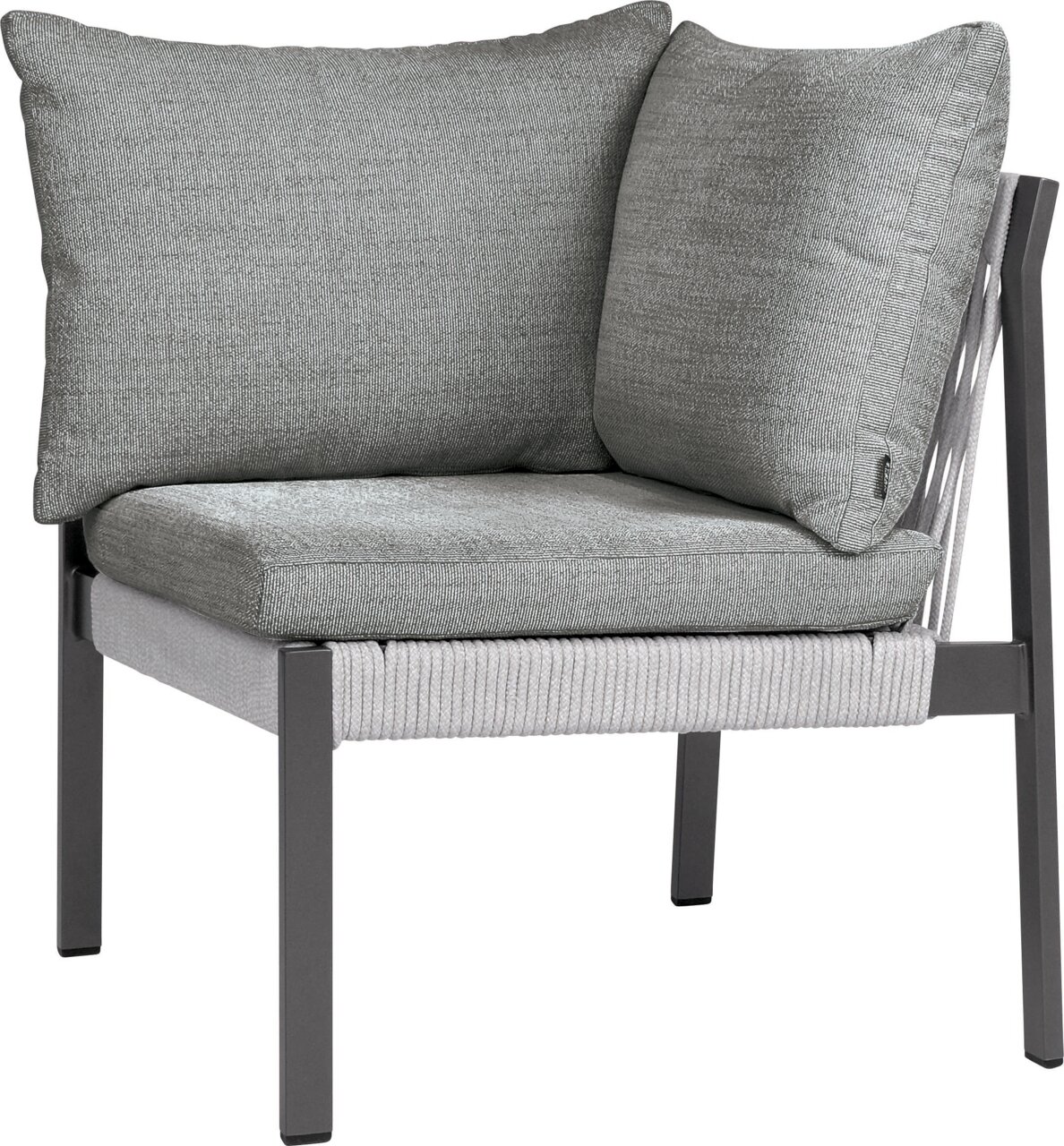 Stern Eckelement TAMMO Eckelement mit grauen Kissen und Metallrahmen, seitliche Perspektive