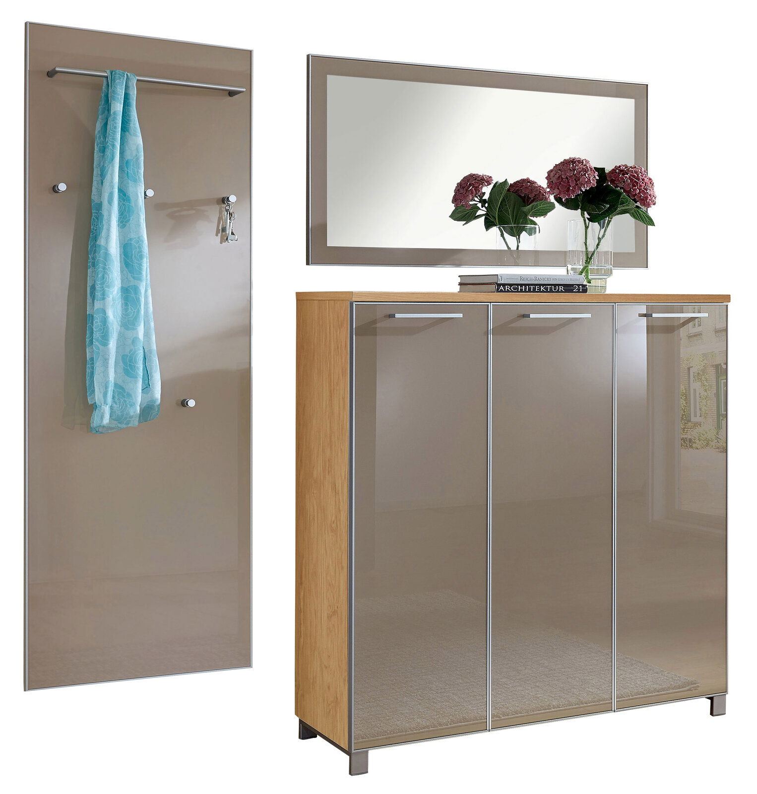 VOSS Garderoben-Set 3-tlg. (Set55) SANTINA Garderoben-Set 3-tlg. mit Spiegel, Schrank und Wandpaneel, seitliche Perspektive