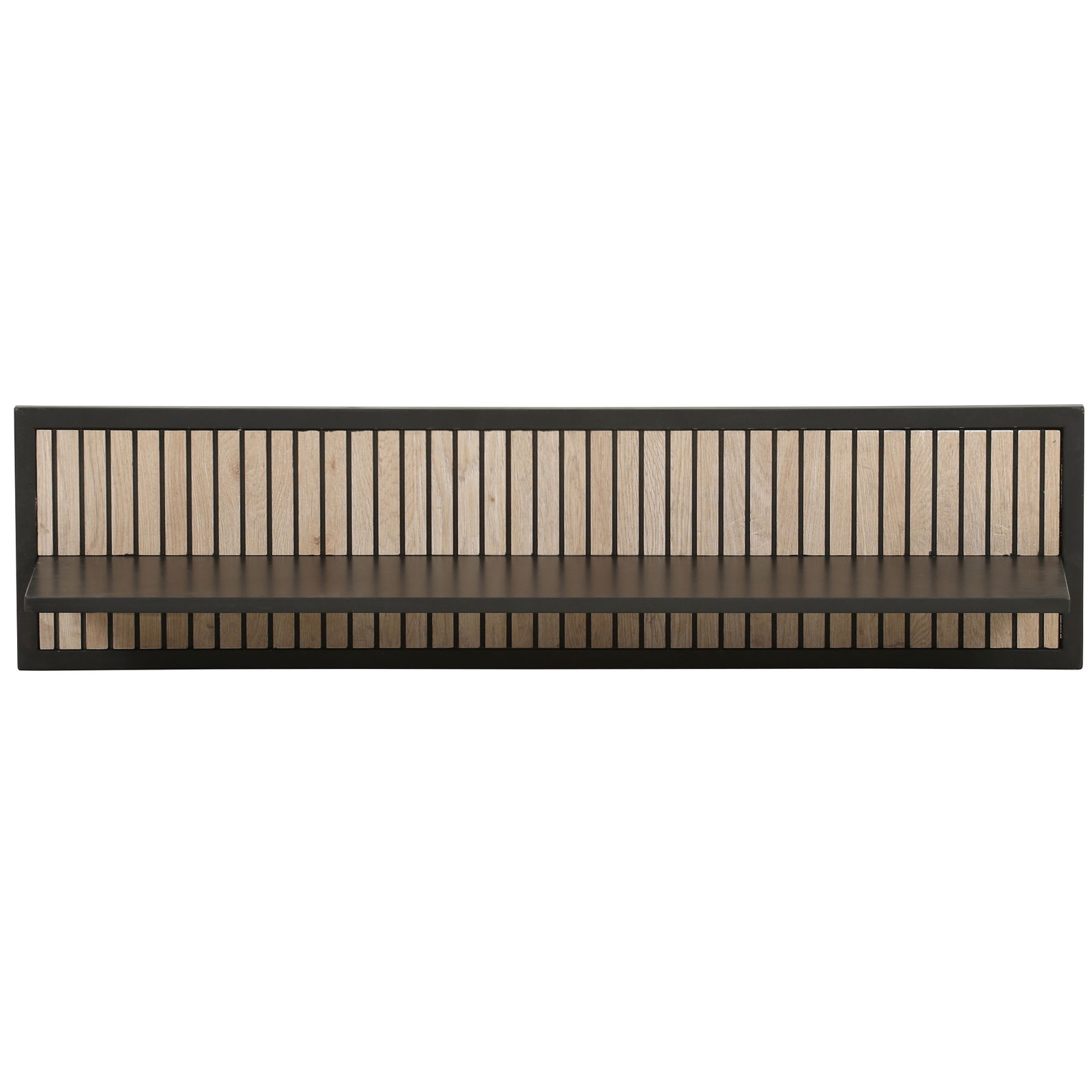 Wandboard mit schwarzem Rahmen und vertikalen Holzelementen, frontale Ansicht