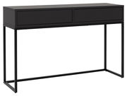 Schwarze Konsole mit zwei Schubladen, seitliche Perspektive