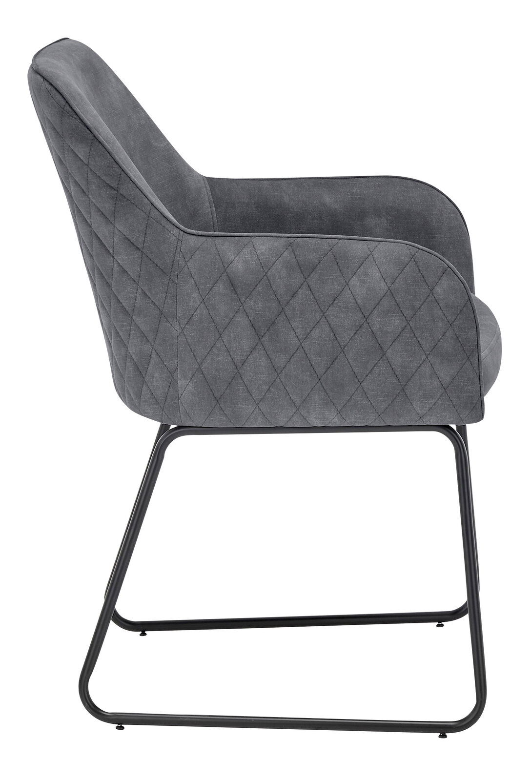 Set one by Musterring Kufenstuhl SET ONE FONTANA Seitenansicht eines grauen Kufenstuhls mit gestepptem Muster und Metallgestell.