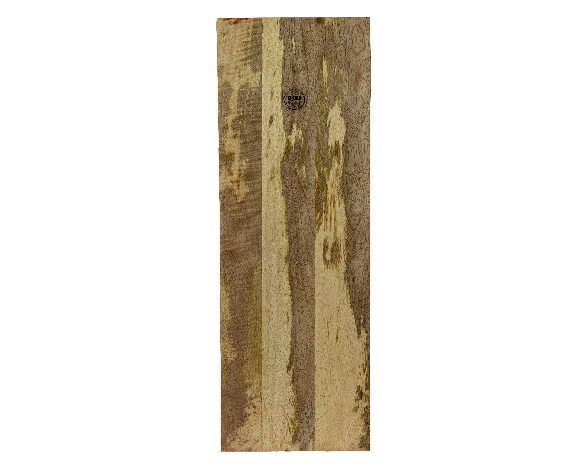 Rechteckiges Holztablett mit natürlicher Maserung, von oben betrachtet.