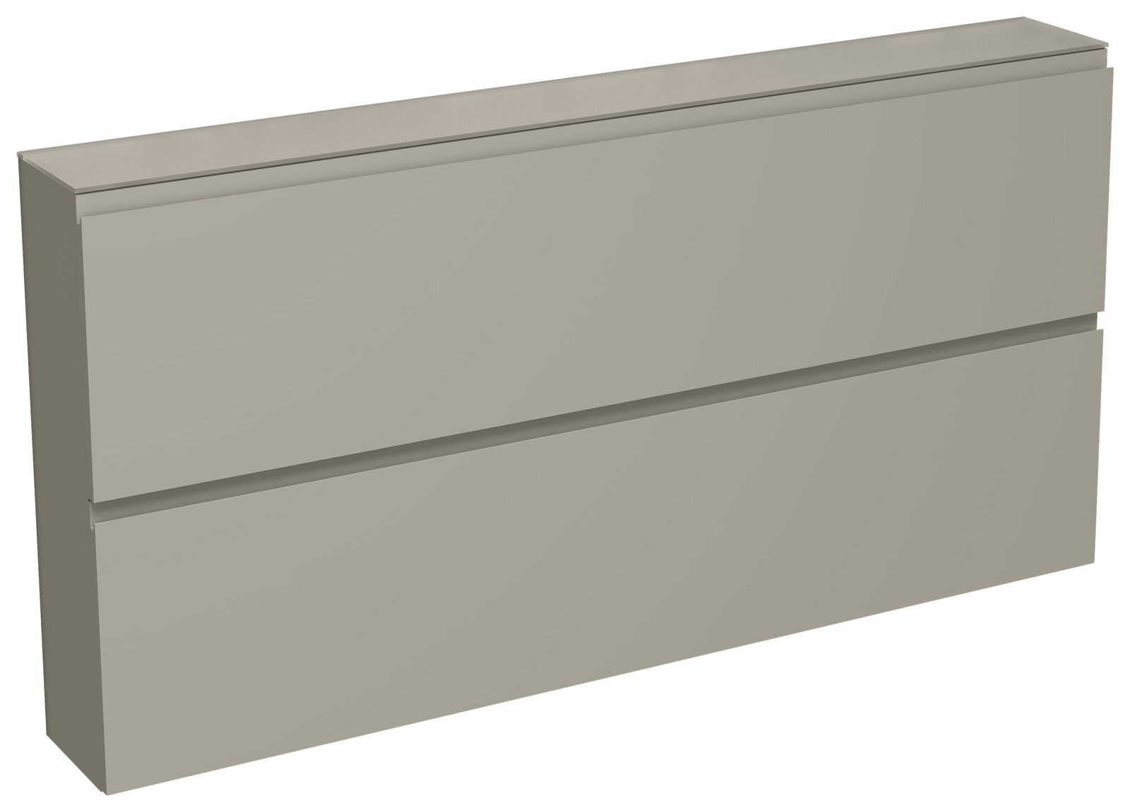 Moderano XL-Hängeschuhschrank LECCO XL-Hängeschuhschrank 2K-T22 in seitlicher Perspektive, zweifach unterteilt, in neutralem Farbton.