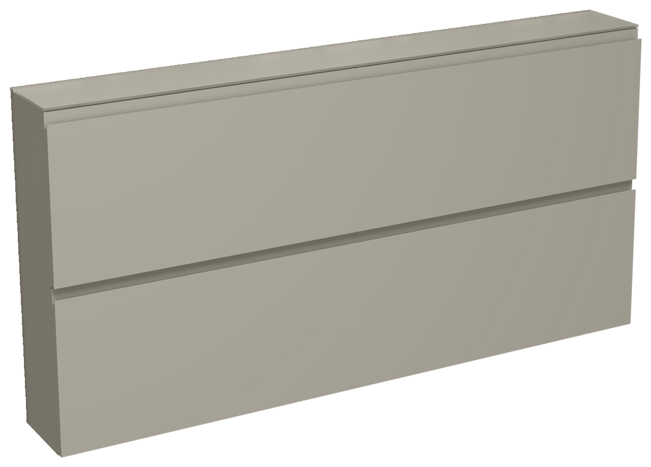 Moderano XL-Hängeschuhschrank LECCO XL-Hängeschuhschrank 2K-T22 in seitlicher Perspektive, zweifach unterteilt, in neutralem Farbton.