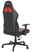 Rückansicht eines DXRacer Gamingstuhls PRINCE mit schwarzem und rotem Design, verstellbaren Armlehnen und stabiler Basis auf Rollen.