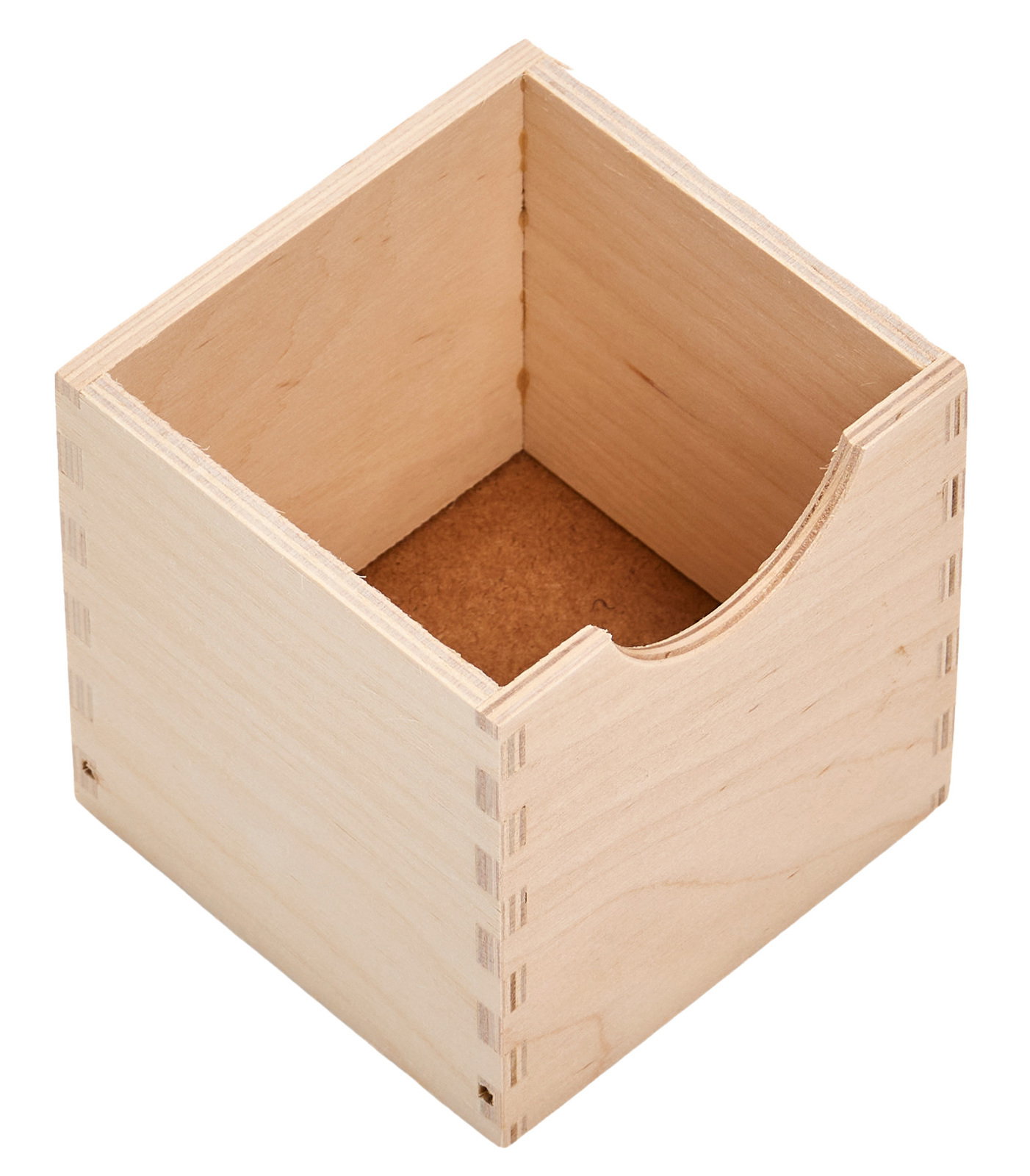 Holzschublade mit Aussparung, perspektivisch von oben fotografiert