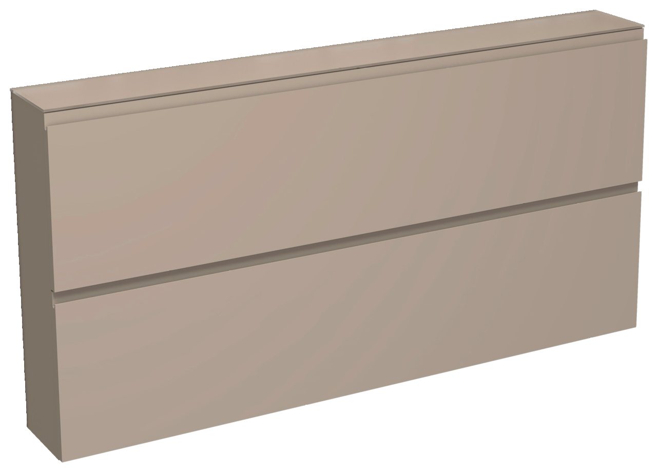 Moderano XL-Hängeschuhschrank LECCO in seitlicher Perspektive, zweifarbige Front mit zwei Klappen.