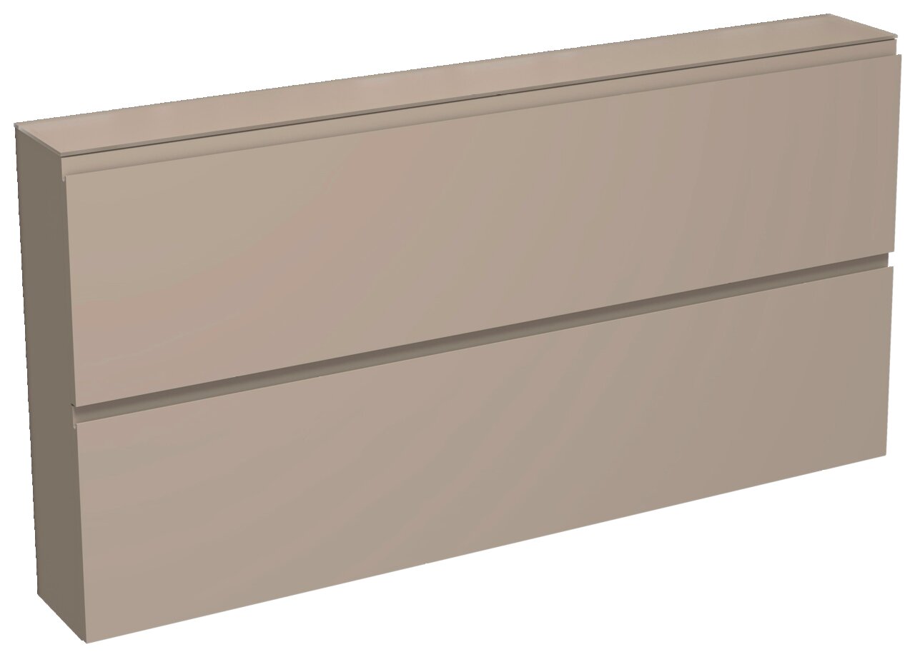 Moderano XL-Hängeschuhschrank LECCO in seitlicher Perspektive, zweifarbige Front mit zwei Klappen.