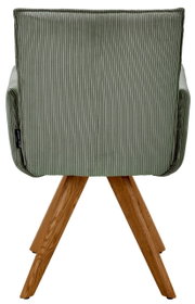 Achterkant van een groene fauteuil met houten poten