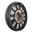 Seitliche Ansicht einer Wanduhr mit römischen Ziffern und einem dekorativen Zahnraddesign in der Mitte.
