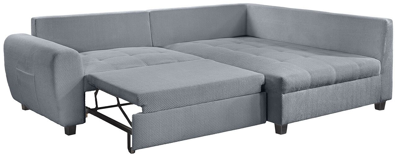 Graues Ecksofa mit ausziehbarem Bett, Perspektive von vorne links