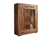 Hochwertiges Highboard aus Holz mit Glasvitrine, seitliche Perspektive
