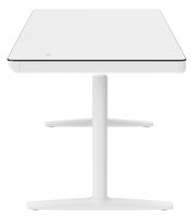 Moderner weißer E-Schreibtisch mit T-förmigem Standfuß, Frontalansicht