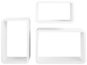 Dreiteiliges weißes Wandregal-Set in rechteckigen Formen, frontal betrachtet.